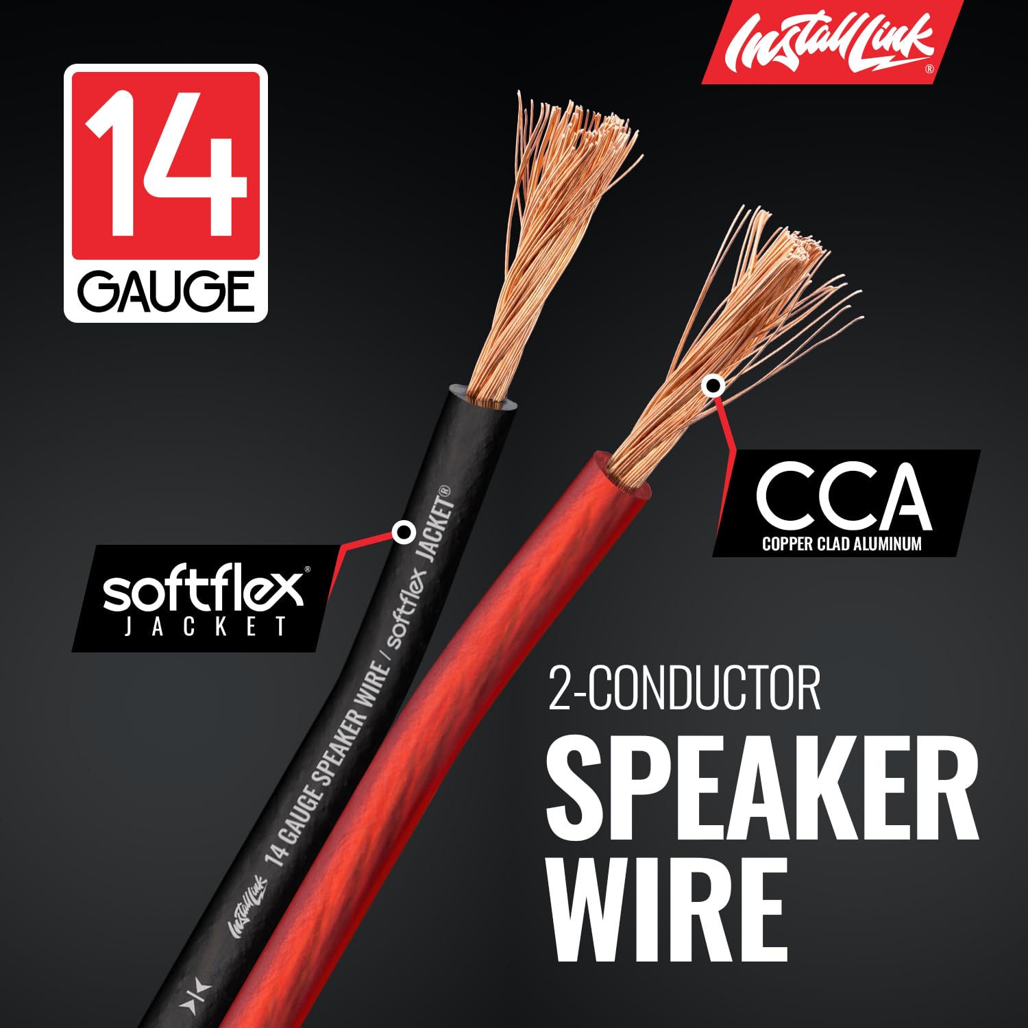 Install Link - Cable de altavoz de calibre 14 para coche, hogar o RV, cable de audio de 250 pies, CCA
