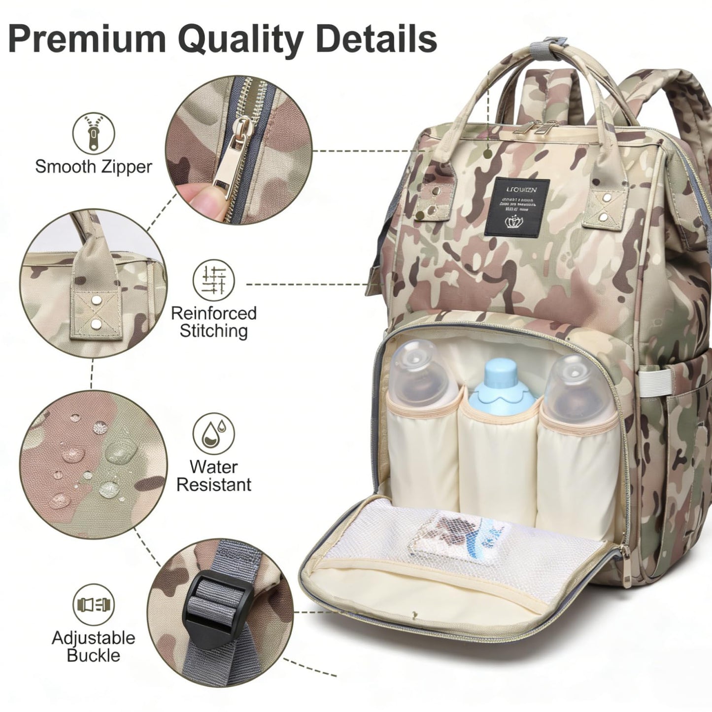 QIXINGHU Bolsa de Pañaleras Multifunción para el Cuidado del Bebé, Bolsas de Pañales Amplias y Abiertas de Gran Capacidad, Mochila de Viaje, Impermeable, Ligera, Tamaño (LWH): 10.26.715.7 cm