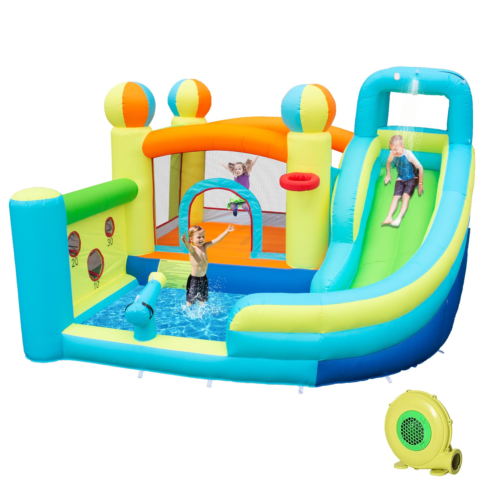 Parque Inflable WelandFun Azul con Toboganes Acuáticos y Piscina para Niños