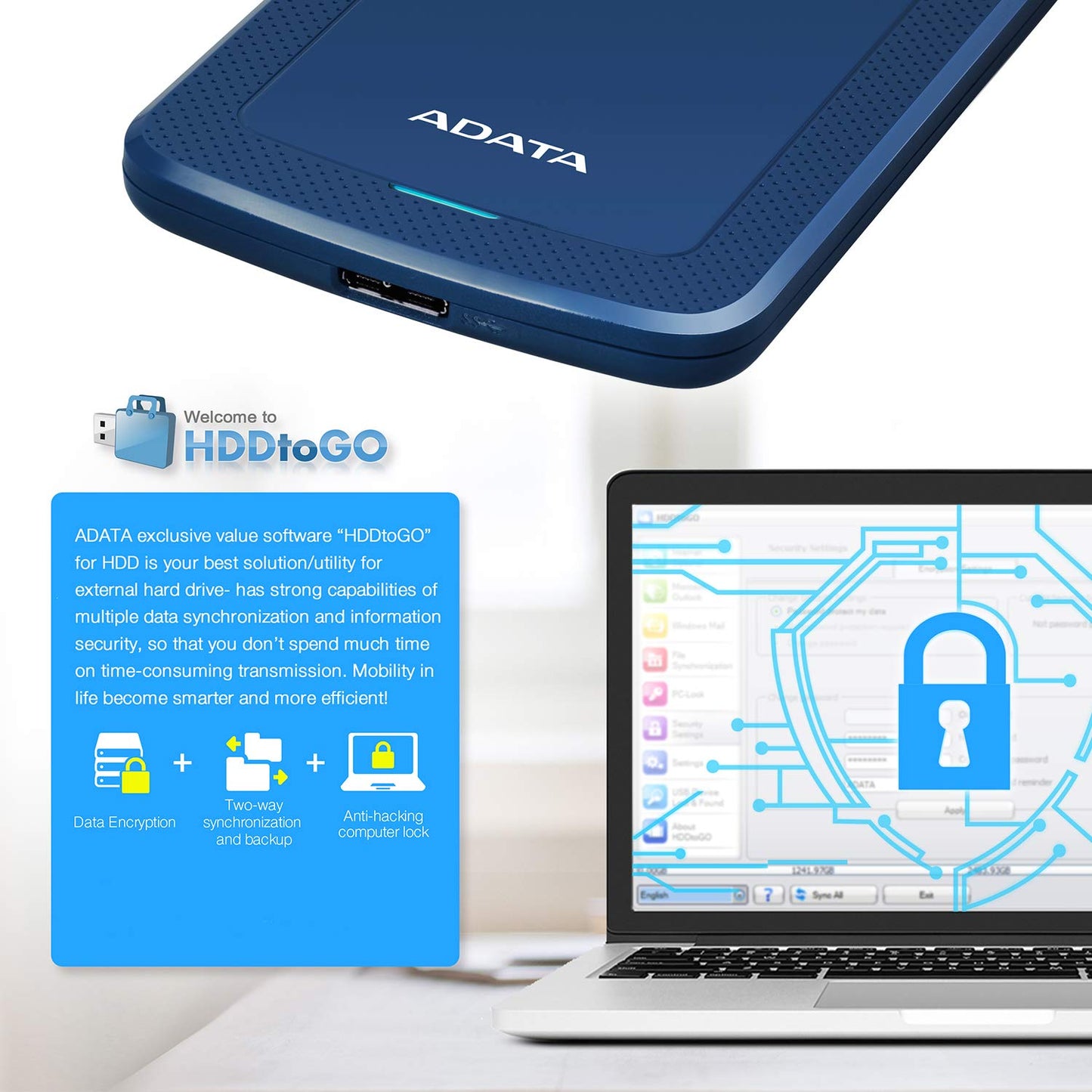 Disco Duro Externo ADATA Azul Ultra Delgado USB 3.1 1 TB