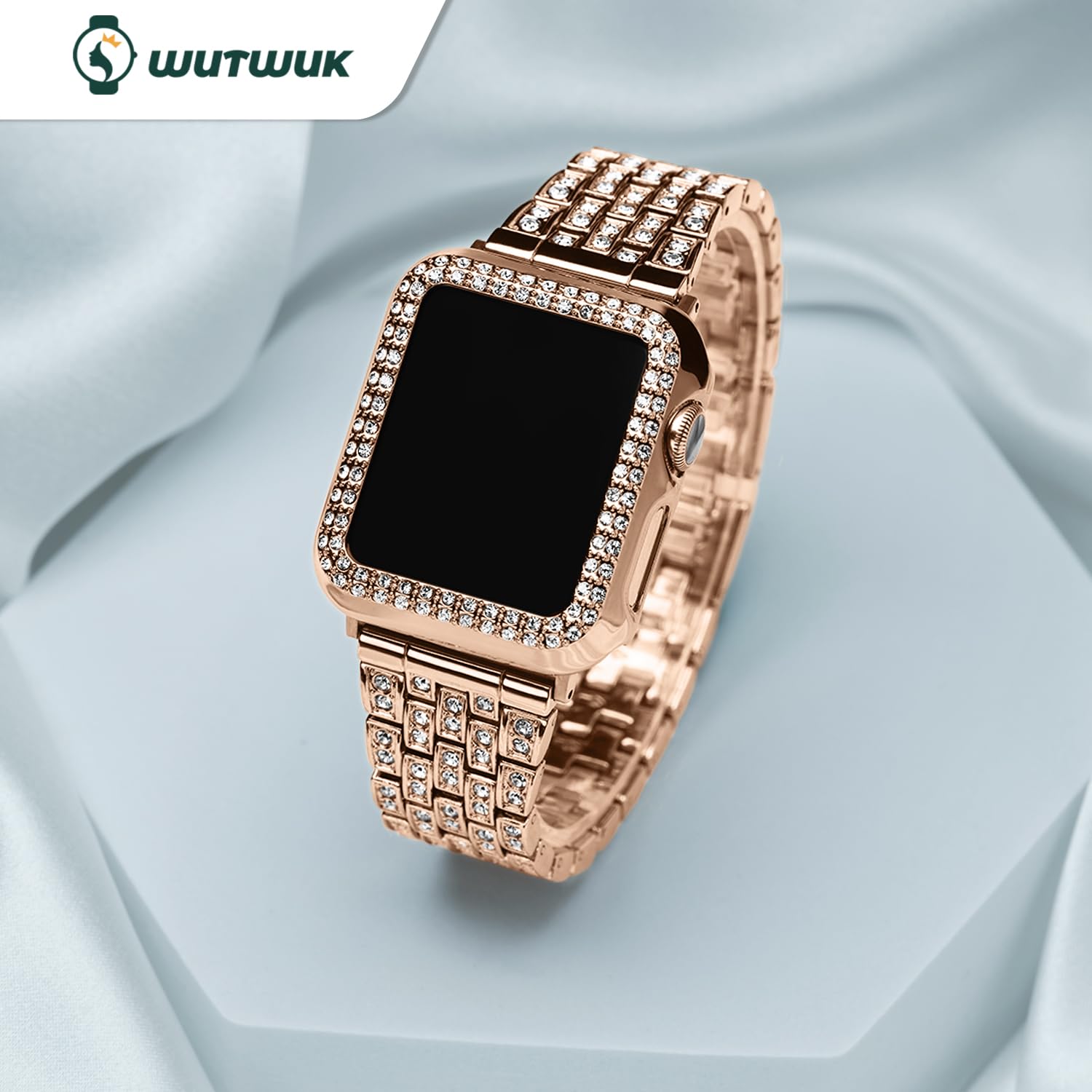 Correa Metálica Wutwuk Oro Rosa con Piedras para Apple Watch 40mm Mujer