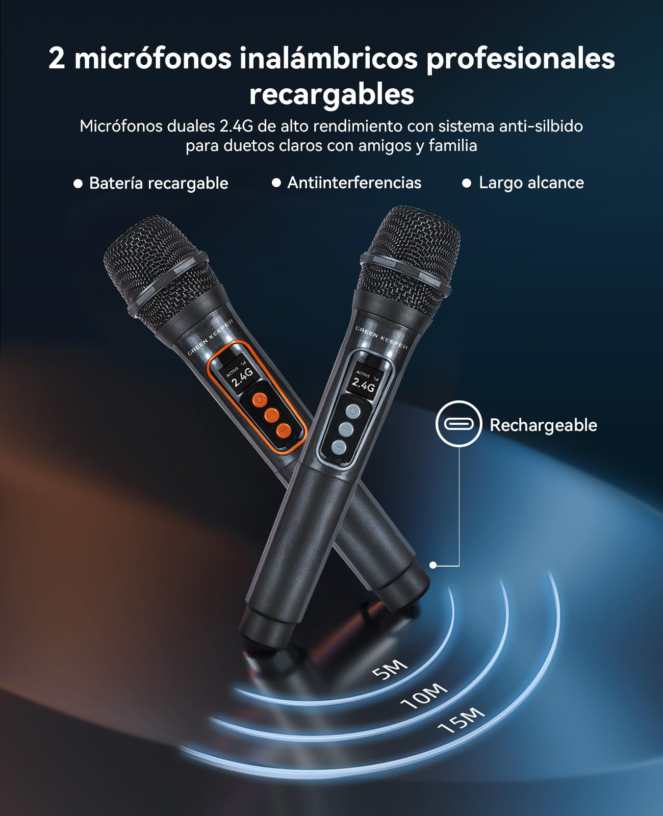 GKD40 Máquina de Karaoke Portátil para Niños y Adultos. Altavoz Bluetooth con Sistema PA, 2 Micros Inalámbricos Recargables y Luces LED. Woofer 4", Ideal para Casa, Fiestas al Aire Libre y para Cantar