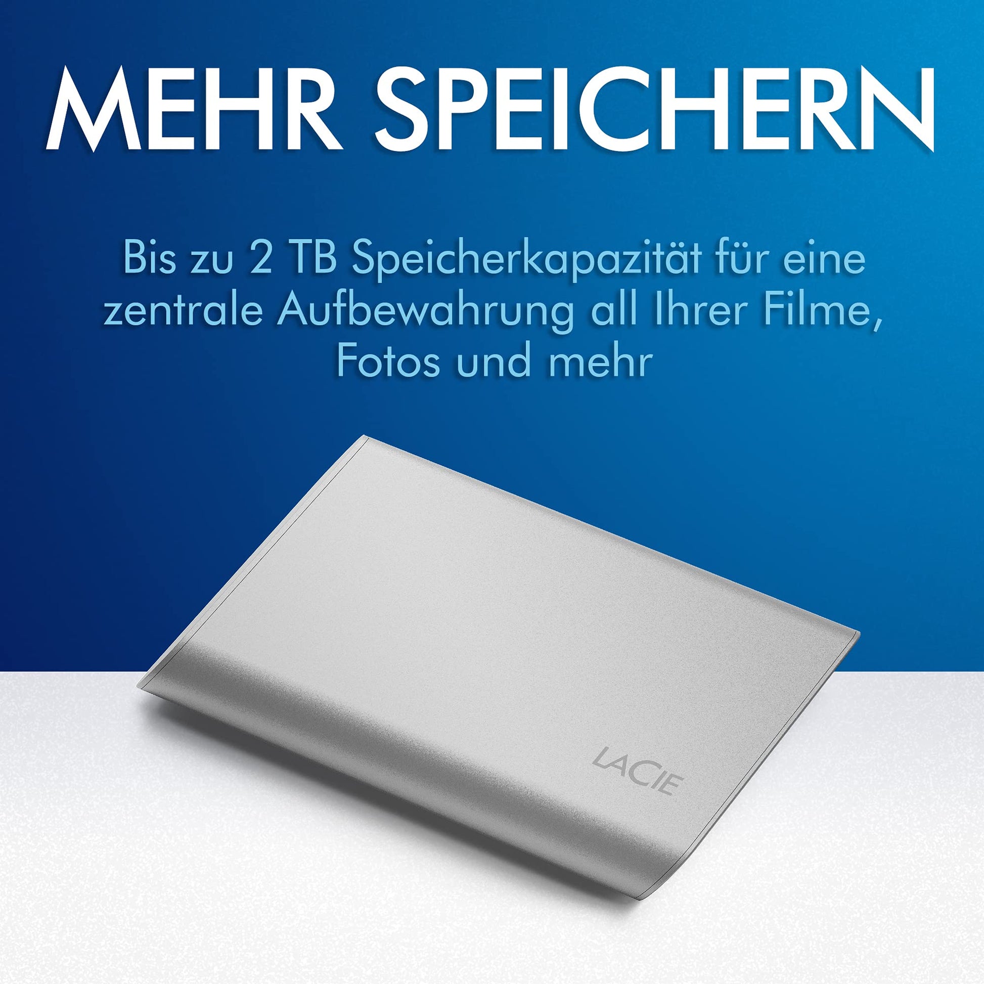 LaCie Unidad de Estado sólido Externa portátil SSD de 1 TB - USB-C, USB 3.2 Gen 2, velocidades de hasta 1050 MB/s, Moon Silver, para Mac PC y iPad, con Servicios de Rescate (STKS1000400)