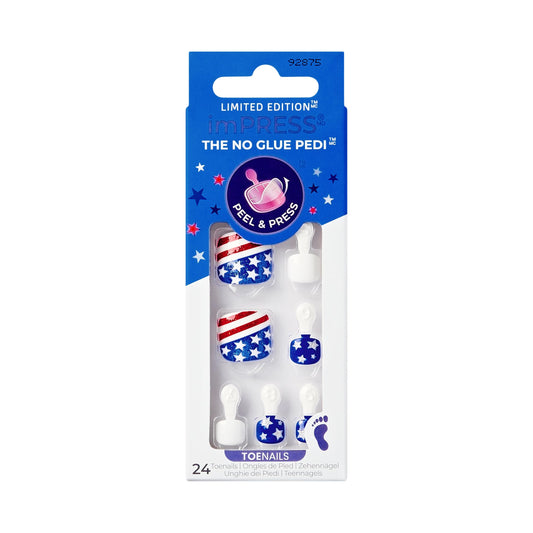 imPRESS Uñas postizas KISS sin pegamento, diseño "Need a Vacation", rojo oscuro, tamaño corto, forma ovalada. Incluye 24 uñas, almohadilla de preparación, hoja de instrucciones, 1 palito de manicura y