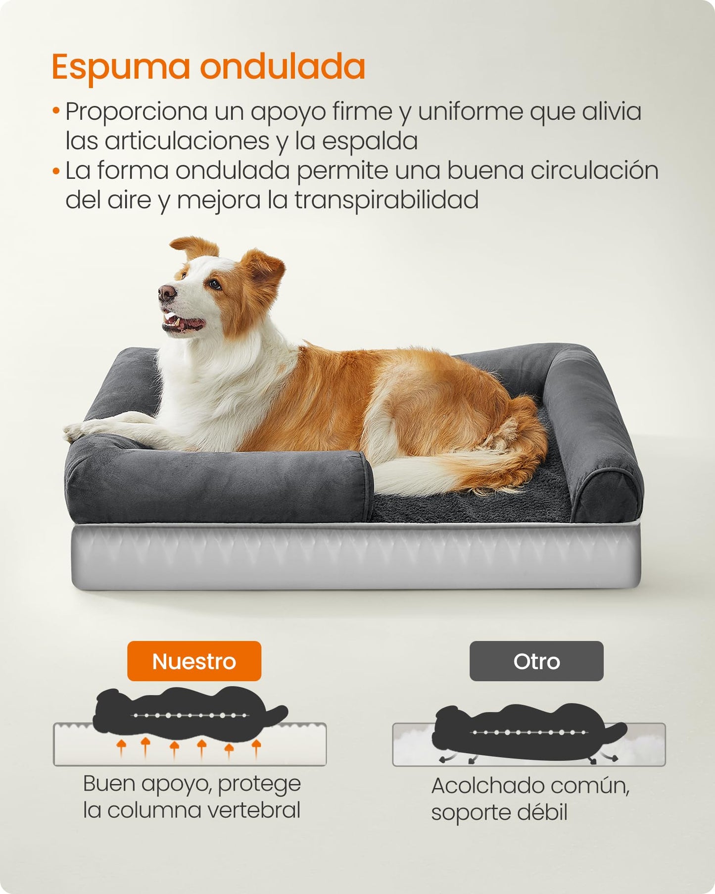 Cama Ortopédica para Perros Feandrea Gris Oscuro con Funda Extraíble Lavable