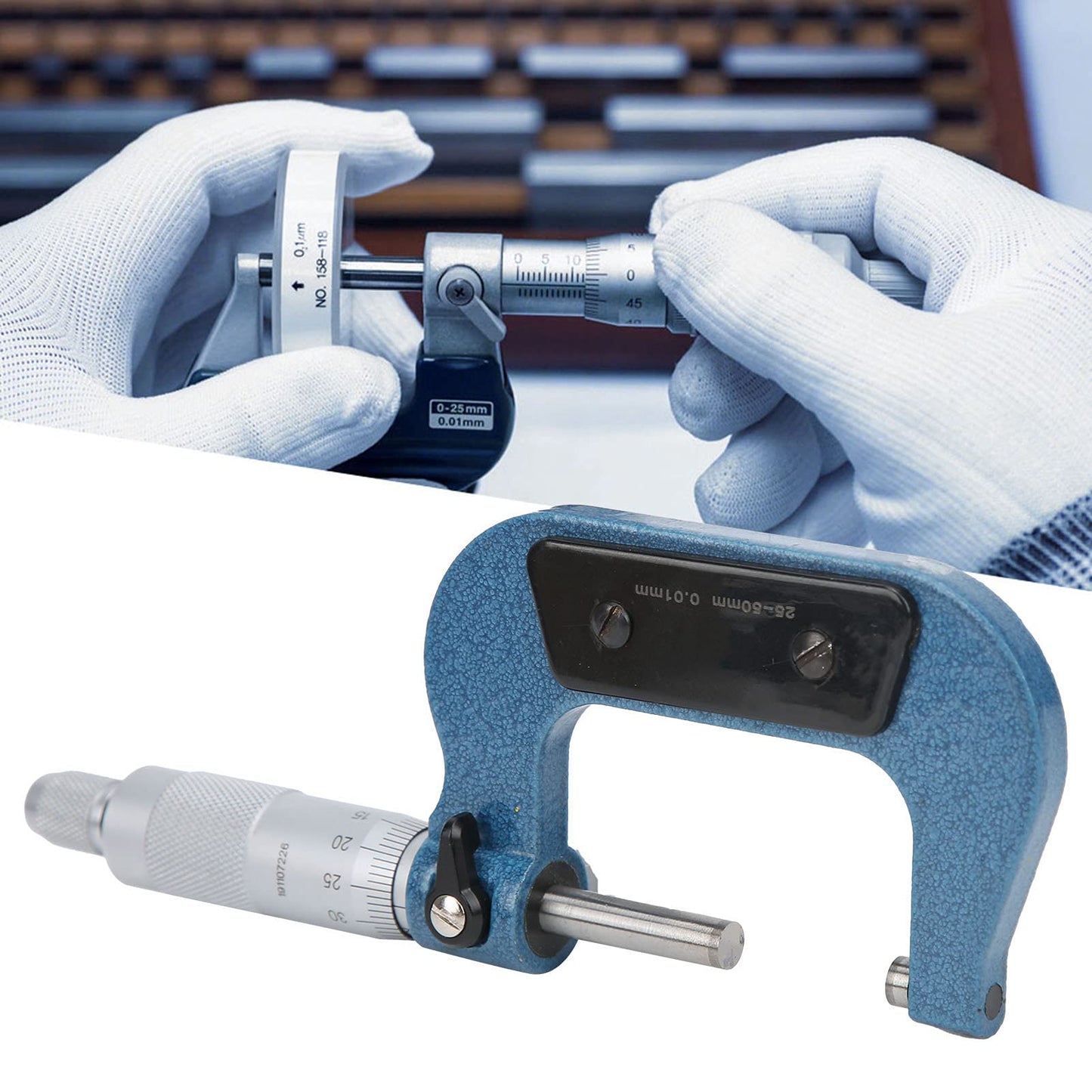 FTVOGUE Micrómetro 25-50 Mm / 1-2 Pulg., Calibradores de Medición Exteriores Micrómetro de Estructura Mecánica