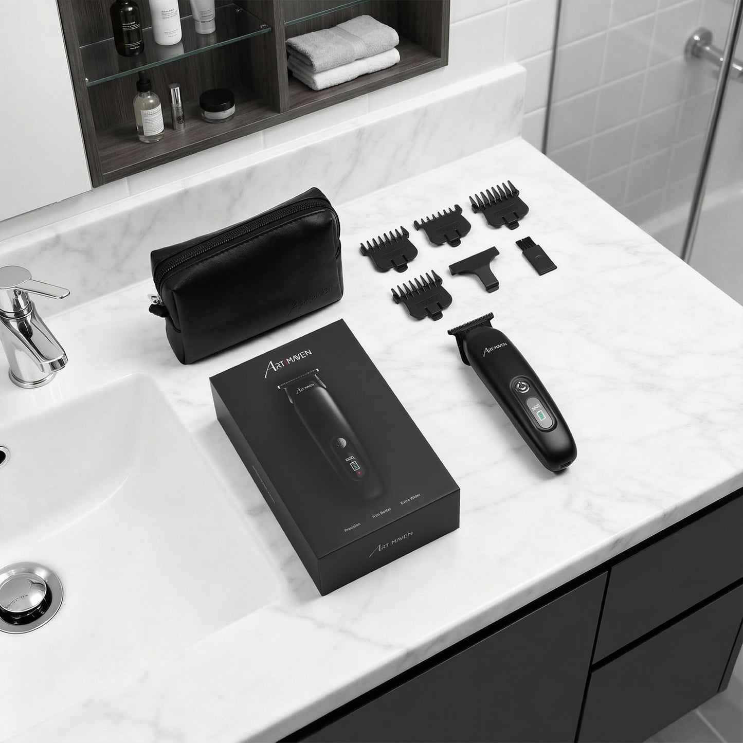 Artimaven Premium - Kit de aseo todo en uno para hombre - Recorte profesional de barba, diseño de peinado y detalles de patillas con bolsa de lavado portátil, herramienta de peinado multifuncional