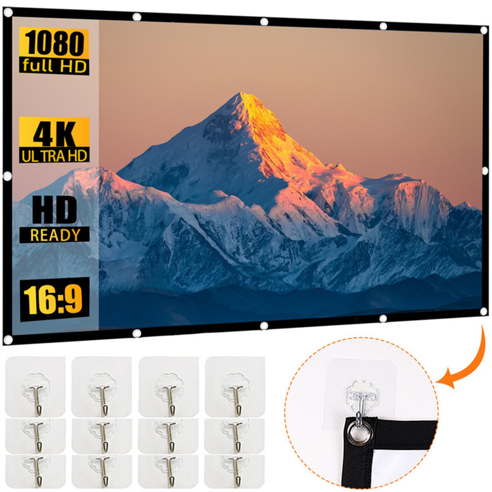 Visualización de Proyección de 150 Pulgadas,16:9 HD Pantalla de Proyector Portátil,Visualización de Proyector de Doble Cara,Pantalla de Cine Plegable para Camping,Cine en Casa,Oficina (150Pulgadas)