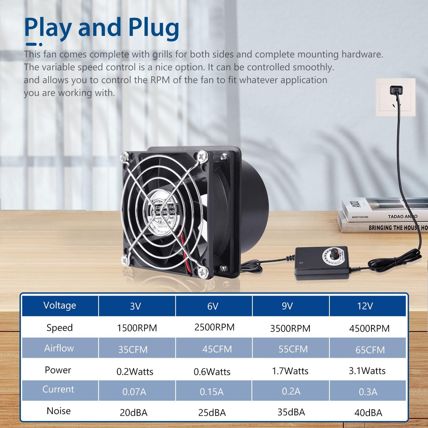 KEYFANCLUB - Ventilador de escape axial pequeño de 80 mm, 12 V CC con enchufe de CA, rodamientos de bolas duales, extractor de humo de escape de aire, kit de ventilador para soldadura de bricolaje,
