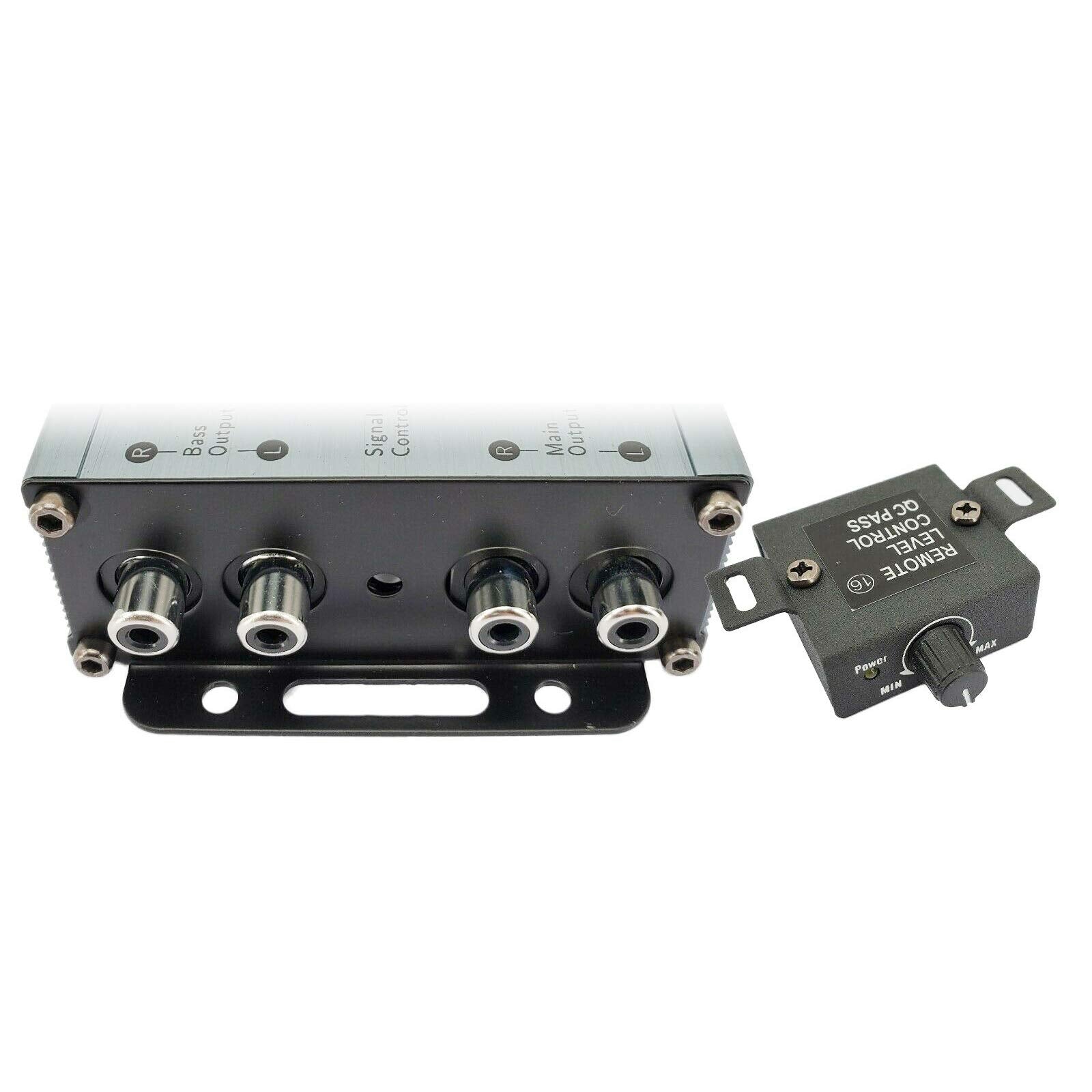 Gravity GR-DBE Convertidor de salida de línea premium de 2 canales con encantador digital de graves con perilla, amplificador dual, salidas de preamplificador de 9.5 voltios/controles de nivel a juego