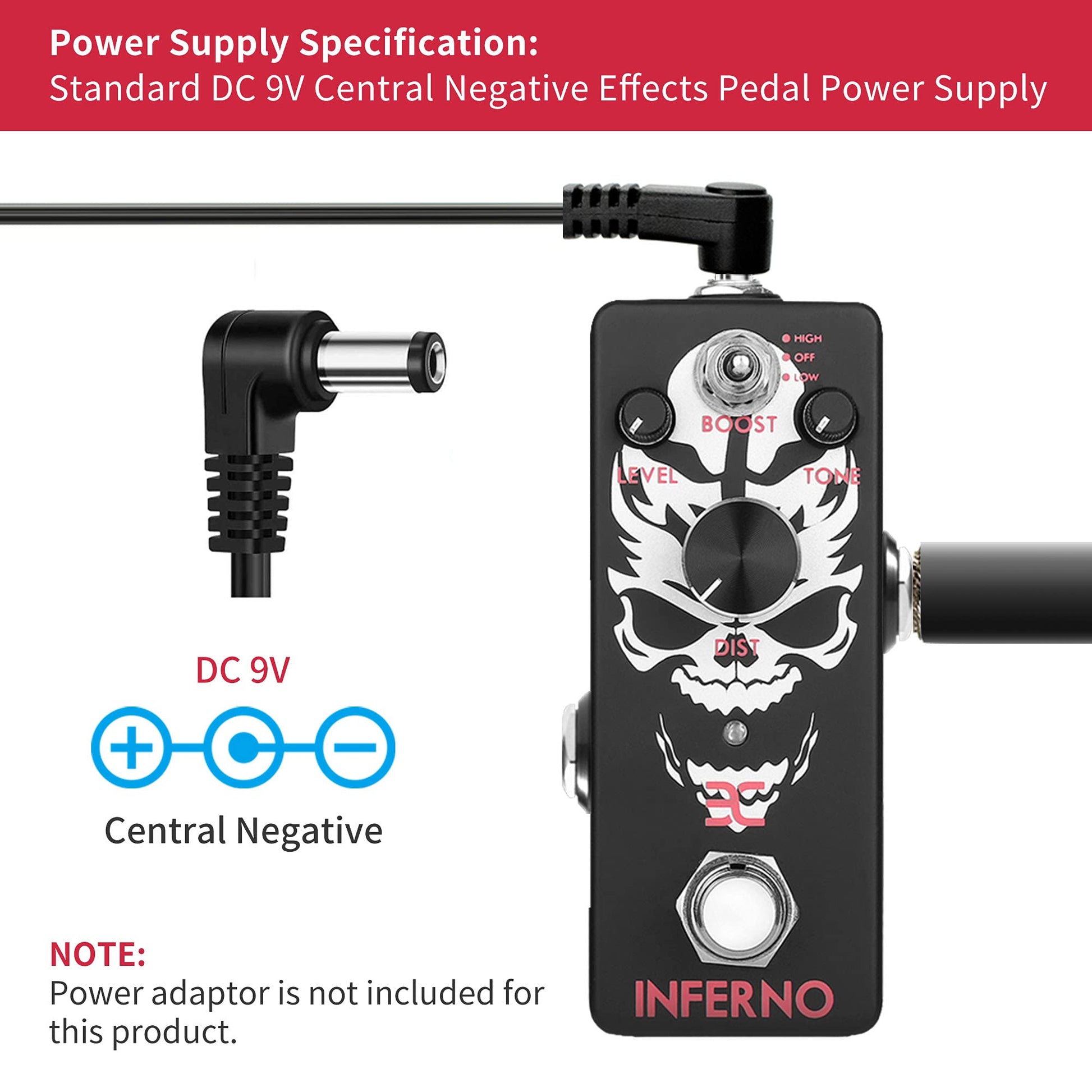 Pedal de Efectos EX Metal Distorsión con True Bypass para Guitarra