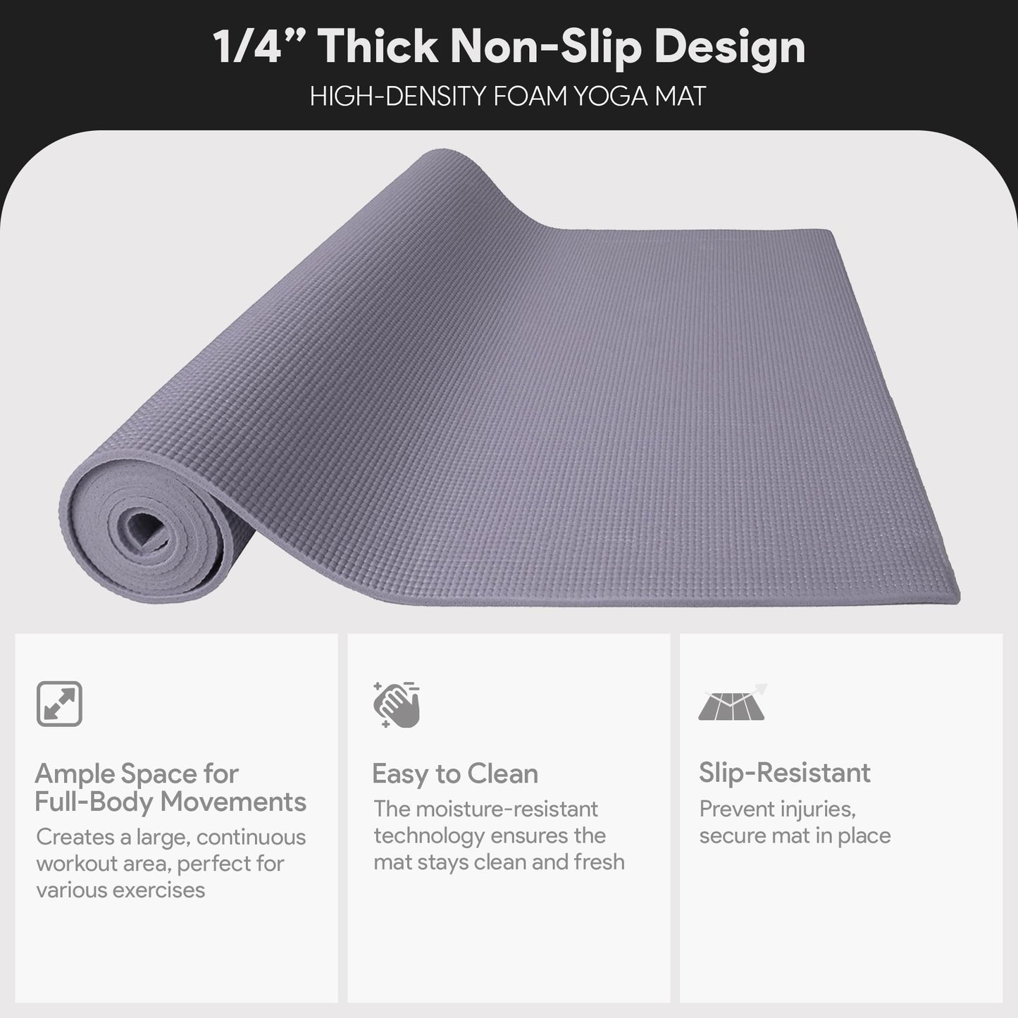BalanceFrom BFGY-P1GY GoYoga, Tapete de Yoga Multiusos de Alta Densidad Antideslizante con Correa de Transporte, Gris, 1/4 pus
