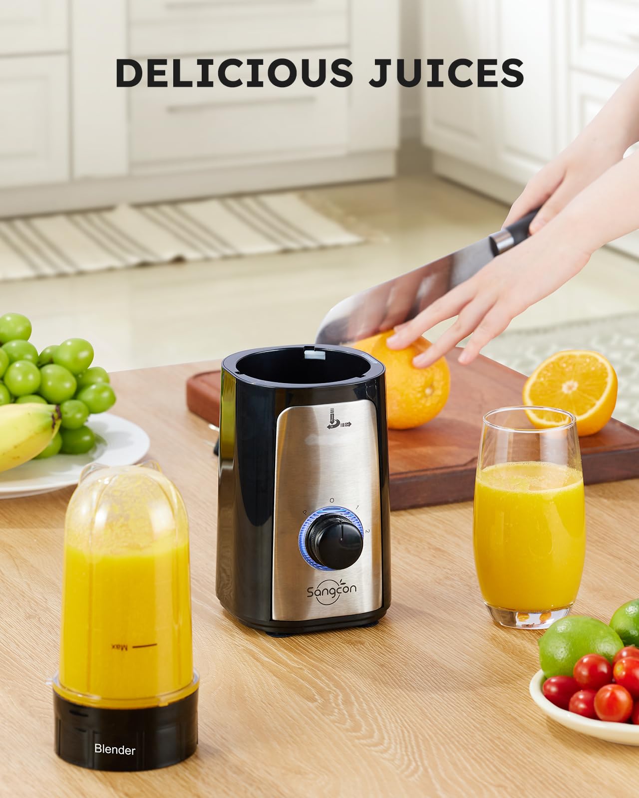 Combo Licuadora y Procesador de Alimentos Sangcon 5 en 1 Eléctrica Alta Velocidad 350 W 2 Velocidades Pulso Blanco para Cocina