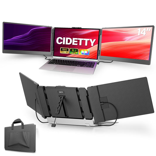 CIDETTY - Extensor de visualización para portátil, visualización ultradelgada FHD 1080P IPS de 14 pulgadas, monitor portátil HDMI/USB-C Plug-Play para portátil, altavoces integrados (Mac, Win,