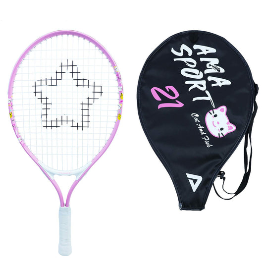 AMA SPORT - Raqueta de tenis para niños pequeños, kit de iniciación de 21 pulgadas, color rosa para niña con bolsa de hombro (rosa bebé, 21)