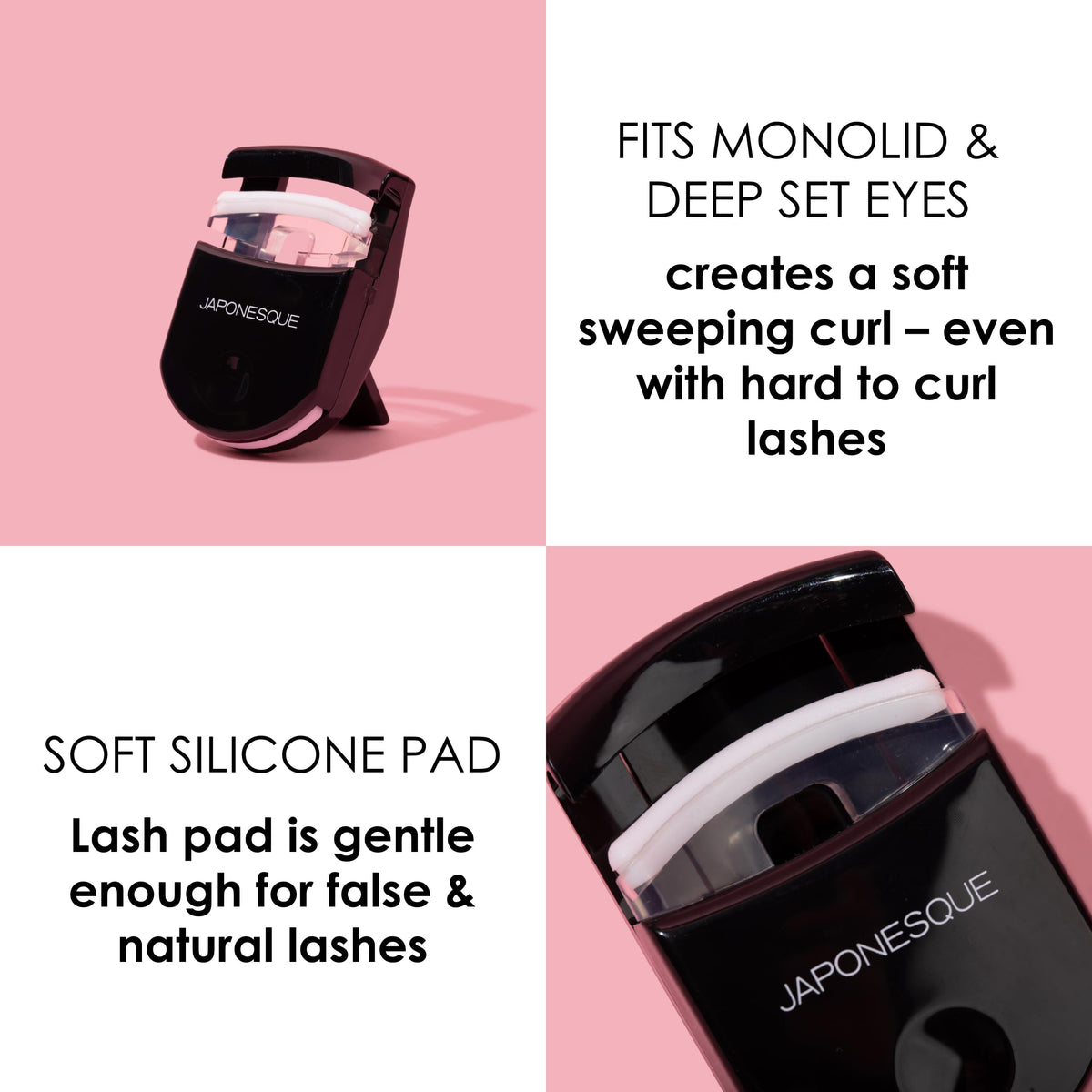 JAPONESQUE Go Curl - Rizador de pestañas de viaje, 2 unidades, perfecto para uso sobre la marcha, con almohadilla de pestañas extra suave y suave, color negro