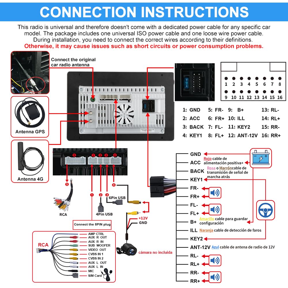 Radio de coche estéreo universal de 8 núcleos con visualización táctil giratoria 10.6, Android 13 [4 GB+64 GB]