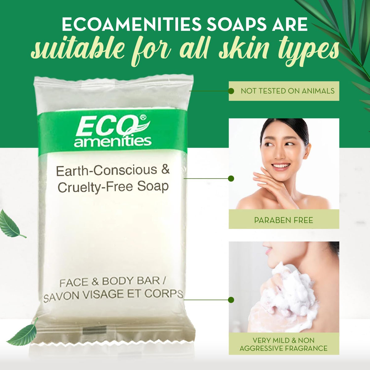 ECO AMENITIES Travel size 0.5oz hotel soap in bulk, White, Green Tea, 400 Count