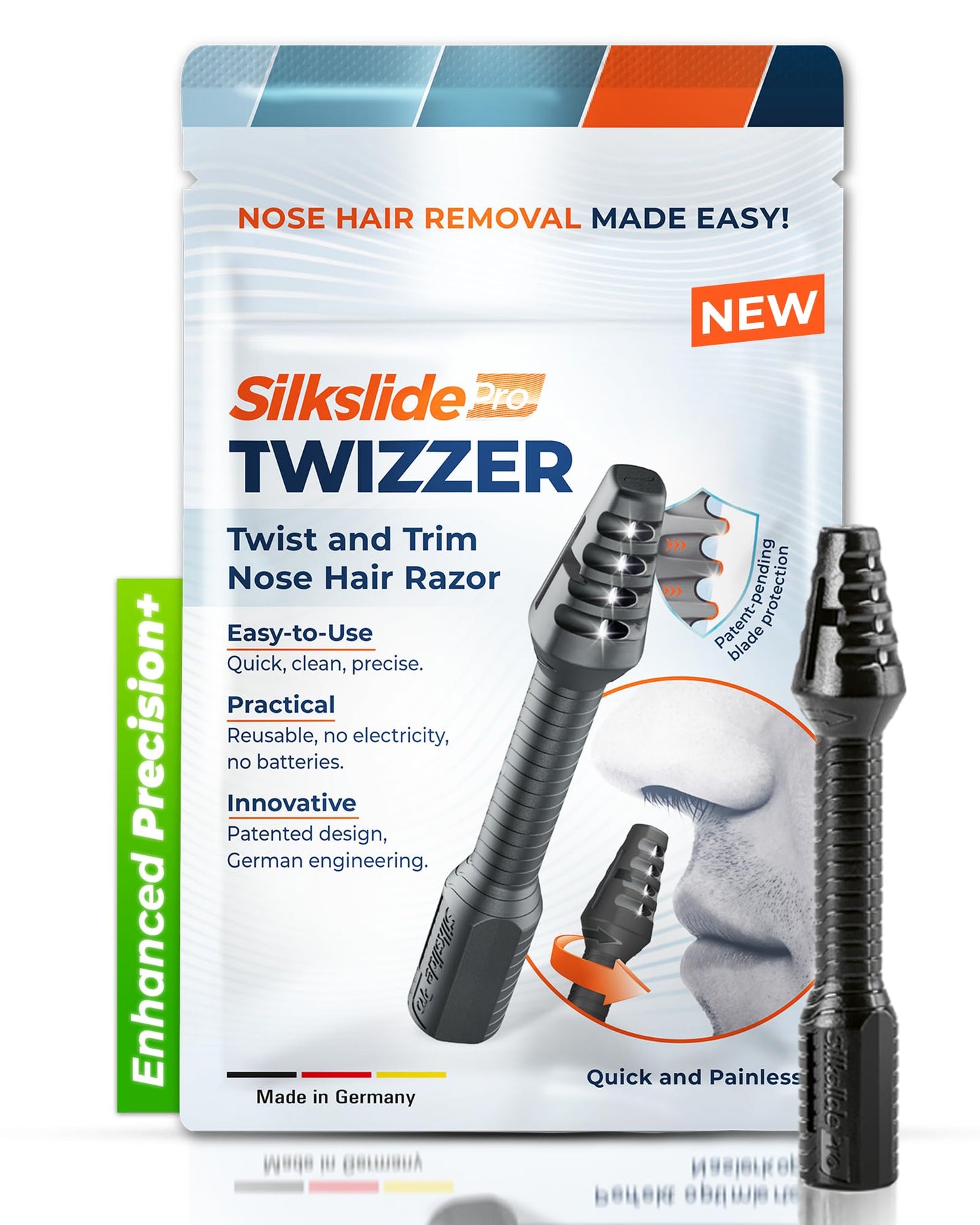 Silkslide TWIZZER, recortadora de pelo de nariz y oído para hombres y mujeres, depilación nasal, cuchillas alemanas, diseño patentado, sin electricidad ni baterías