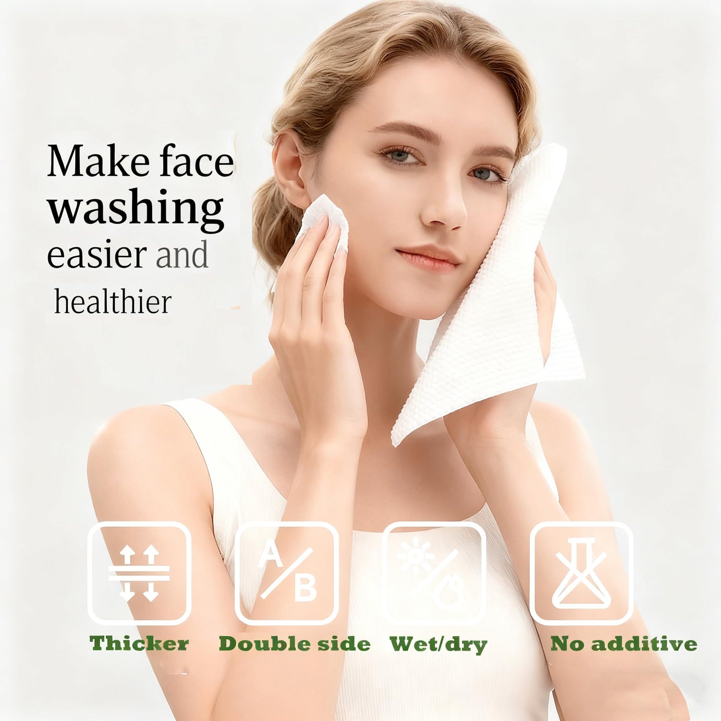 onluckdeer 【Paquete grande】Toallitas faciales desechables, 160 unidades, diseño para colgar, 100% viscosa de base biológica, toallitas faciales ultragruesas, doble textura, toallas faciales de un so