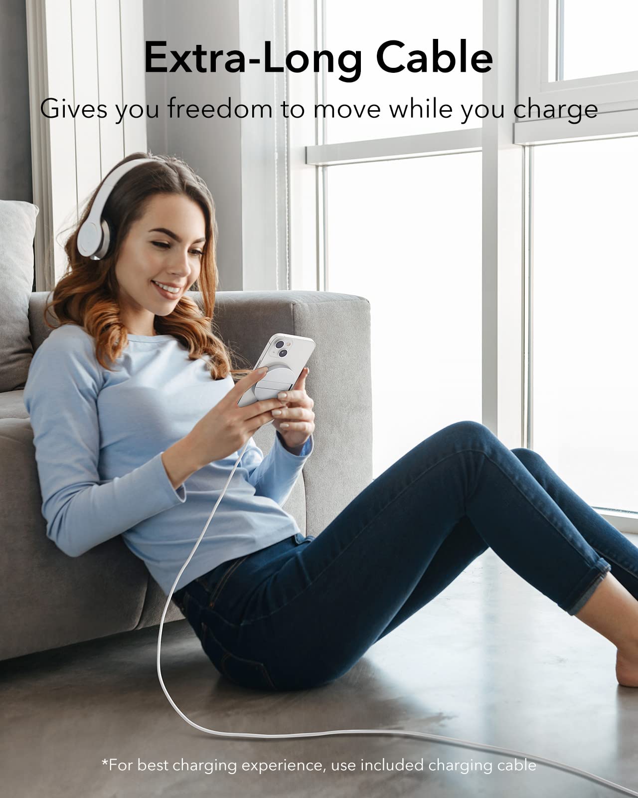 Cargador Inalámbrico ESR HaloLock blanco con Soporte y Cable Extraíble Compatible con MagSafe para iPhone 14 y 13 Series