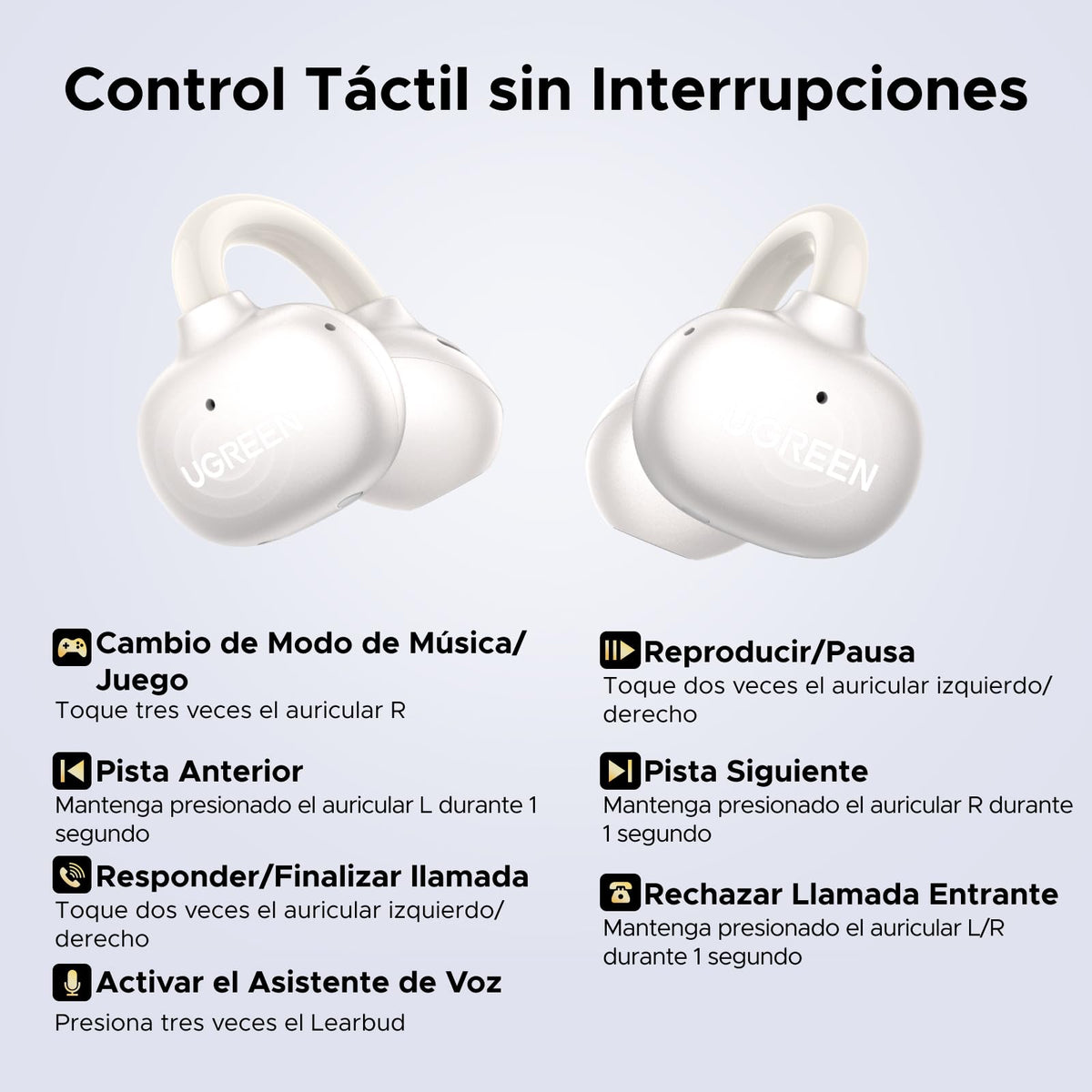 Audífonos Inalámbricos UGREEN Blanco con 4 Micrófonos y Control por App