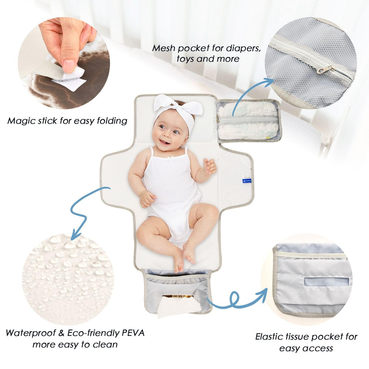 GOODOLD - Cambiador portátil para bebé - Cambiador de pañales de viaje de vaca negra impermeable con almohada incorporada, regalos de baby shower