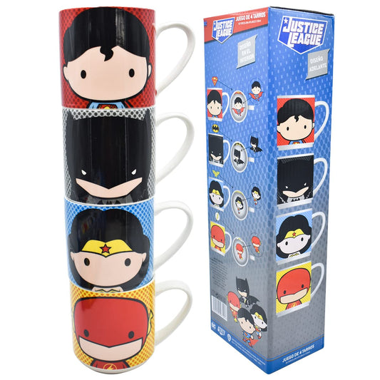 FUNKIDS Juego de 4 Tarros de Porcelana Apilables, Tazas para Cafe de 330 ml, Multicolor (DC Comics)