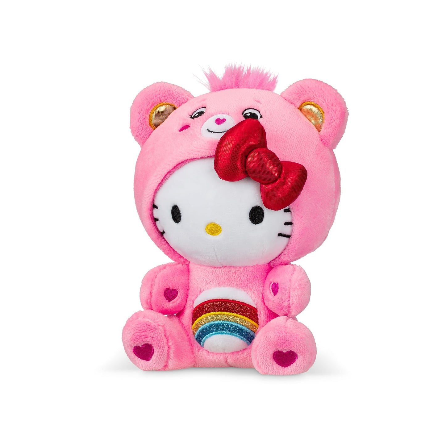 Care Bears - Hello Kitty Vestida como Cheer Bear de 23 cm, Felpa, de tamaño Divertido, Suave y abrazable - Bueno para niñas y niños, empleados, coleccionistas, a Partir de 4 años