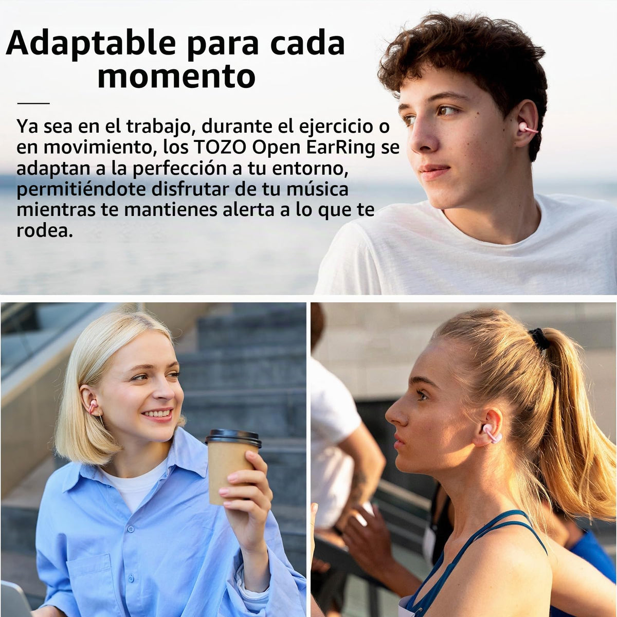 Auriculares Abiertos TOZO OpenEarRing Azul Ligero Bluetooth 5.4 40H