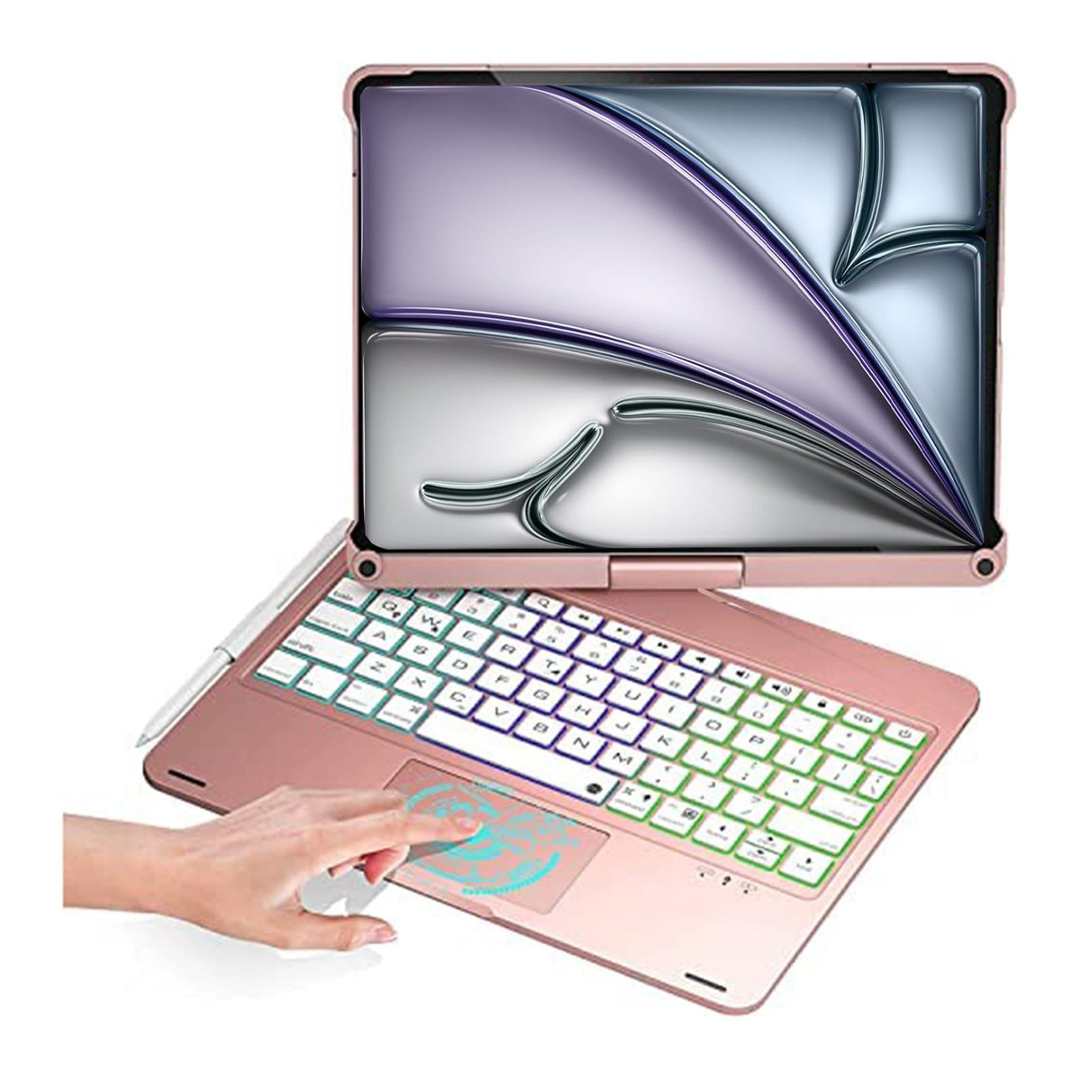 Funda con Teclado zienstar Rosa Rotación 360° con Retroiluminado y Trackpad para iPad Air 11" M2/M3/M4 y iPad Pro 11"