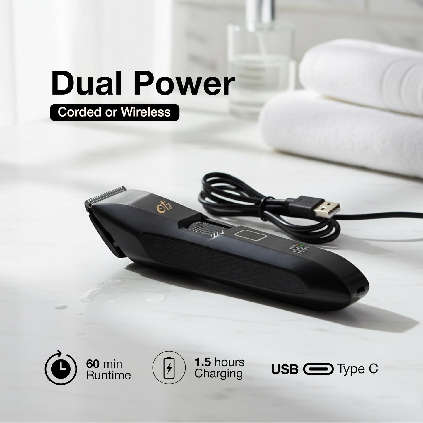 Oty - Cortadora de barba para hombre ajustable, cortapelos inalámbricas impermeables con esfera de 20 longitudes, cuchillas de acero inoxidable, pantalla LED y cerradura de viaje, kit de aseo