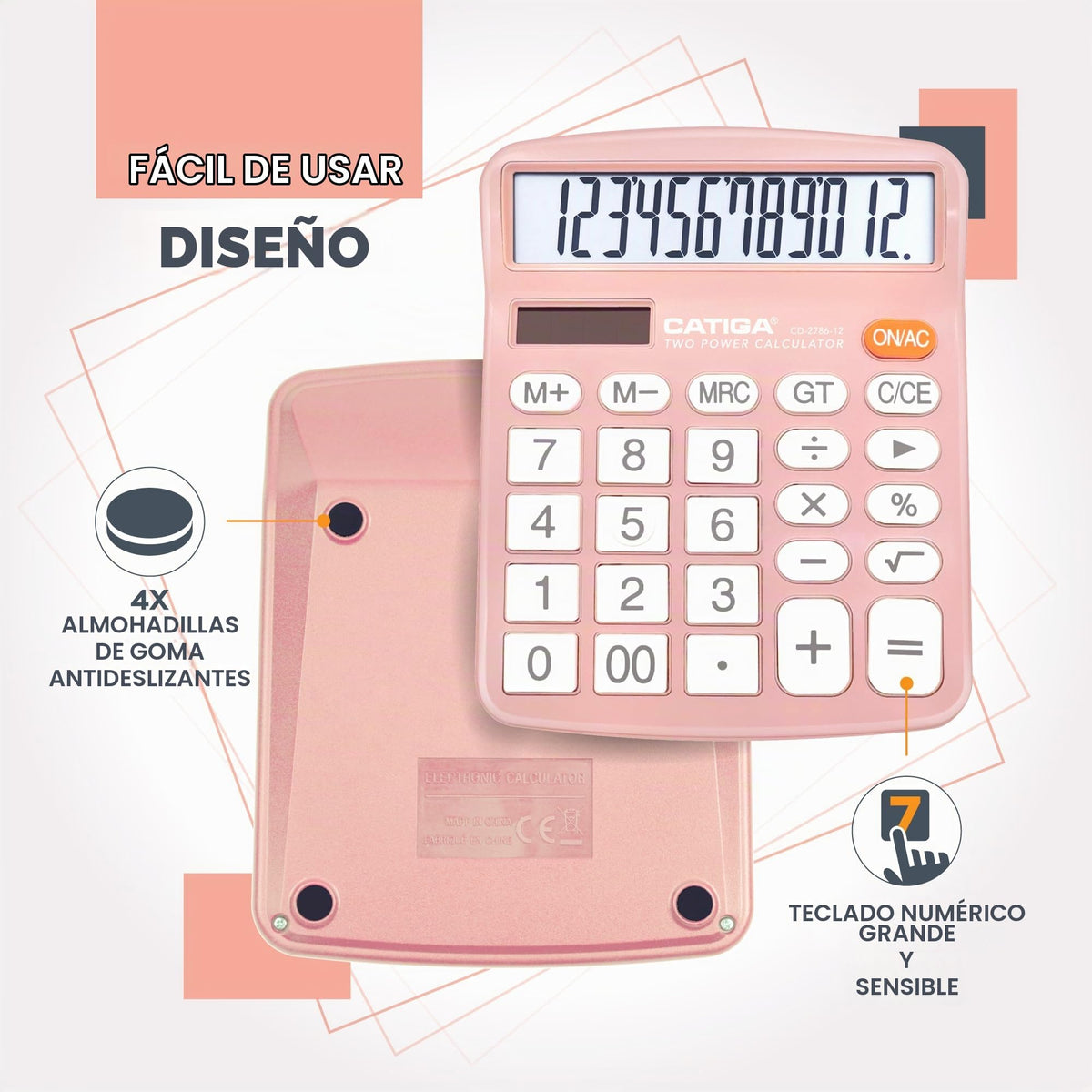 Calculadora de Escritorio CATIGA Azul Pantalla LCD Grande de 12 Dígitos para Oficina, Hogar y Escuela