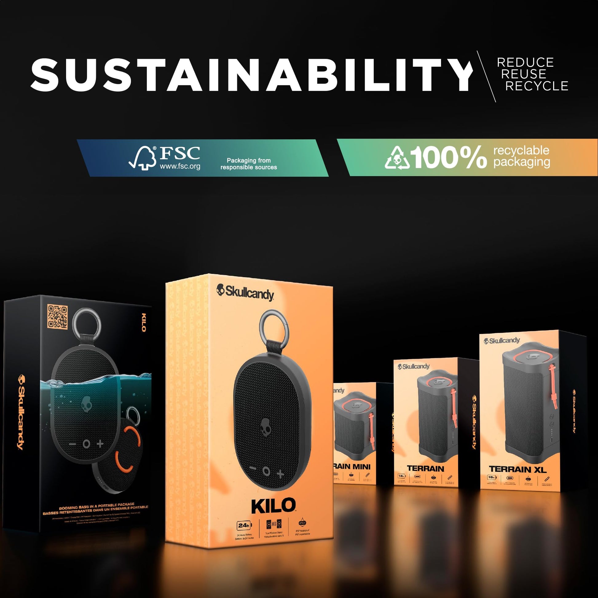 Skullcandy Terrain Mini Altavoz inalámbrico Bluetooth – Altavoz portátil Impermeable IPX7 con radiadores pasivos Personalizados duales, batería de 14 Horas, muñequera de Nailon y estéreo inalámbrico