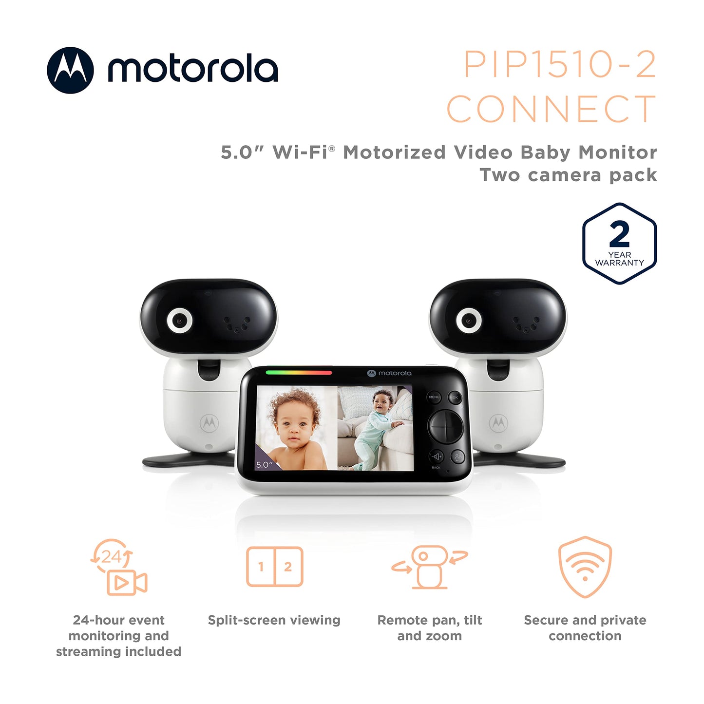Monitor de Bebé WiFi Motorola PIP1510 5" Blanco con Dos Cámaras y Audio Bidireccional