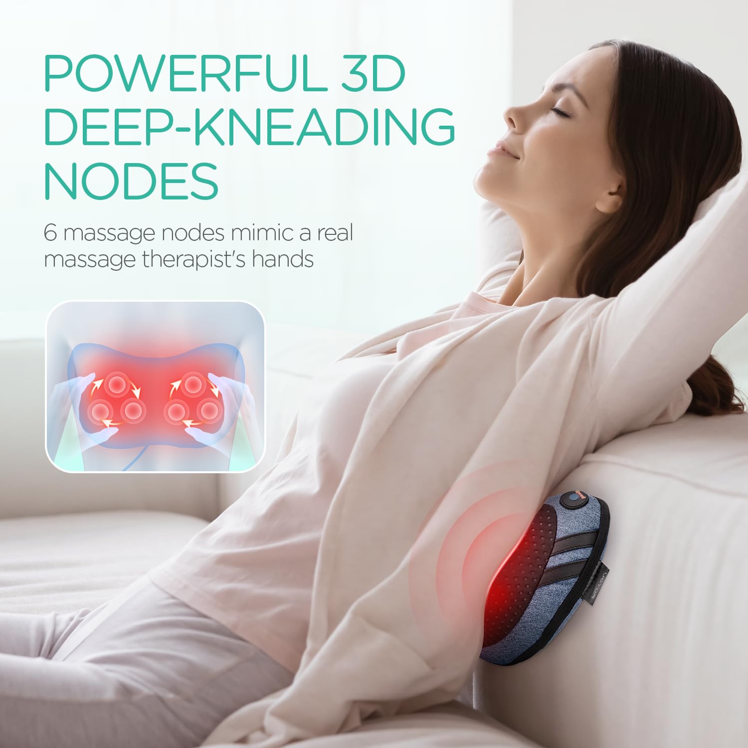 VOYOR-HEALTH Shiatsu Neck Almohada De Masaje De Espalda Con Calor，Masajeador De Amasado De Tejido Profundo 3D Para Alivio Del Dolor De Hombro, Pierna, Pie, Cintura, Regalo Para Hombres Mujer
