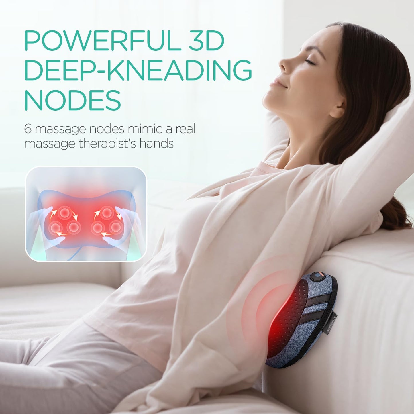 Almohada De Masaje Shiatsu VOYOR-HEALTH Negra Con Calor 3D Para Alivio Del Dolor Para Hombre y Mujer