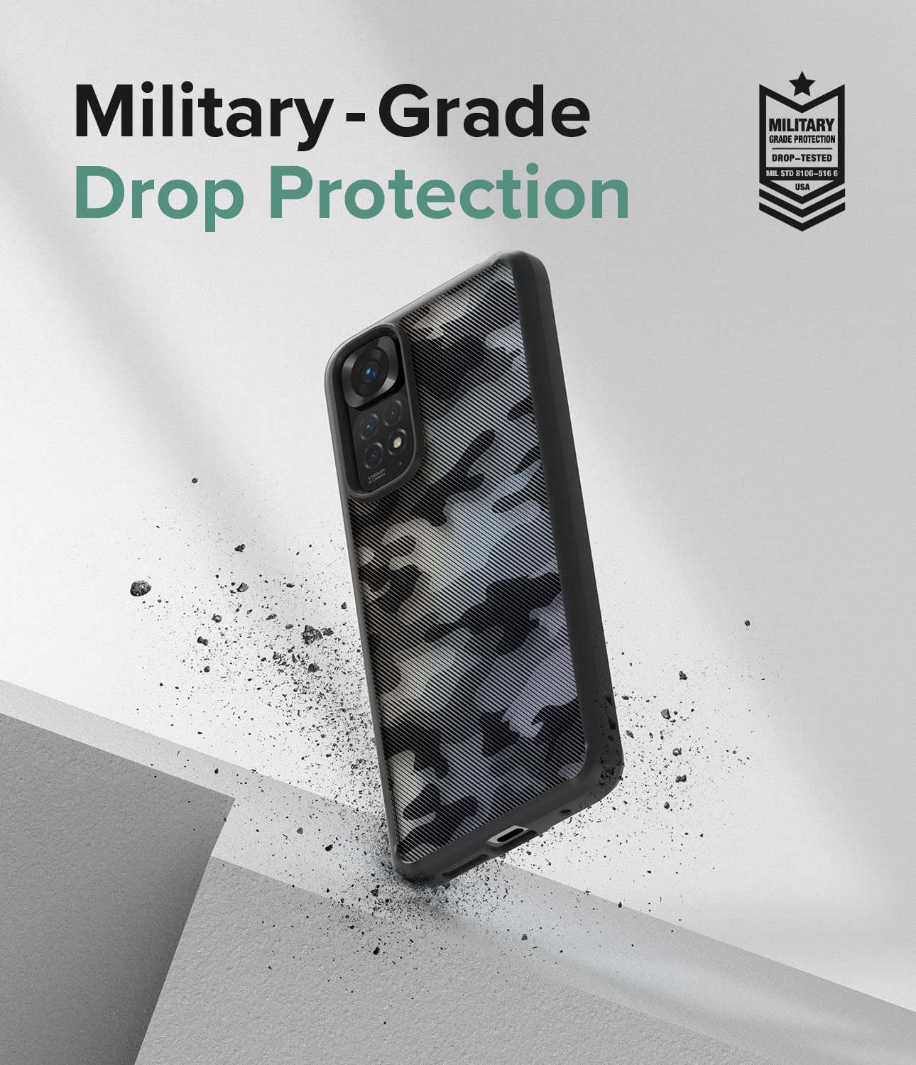 Funda Ringke Fusion Xiaomi Redmi Note 11 / 11S Negro Camo Mate Antihuellas Textura Satinada
