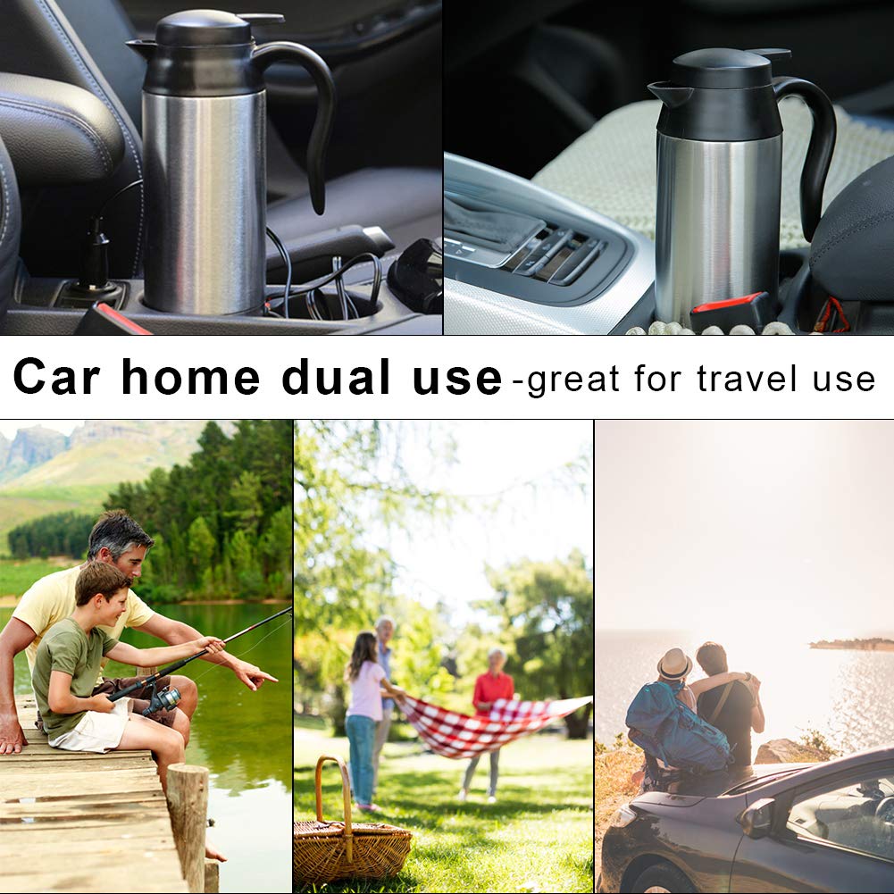Hervidor Eléctrico de Acero Inoxidable para Coche Portátil con Termómetro 12 V 750 ML para Viaje