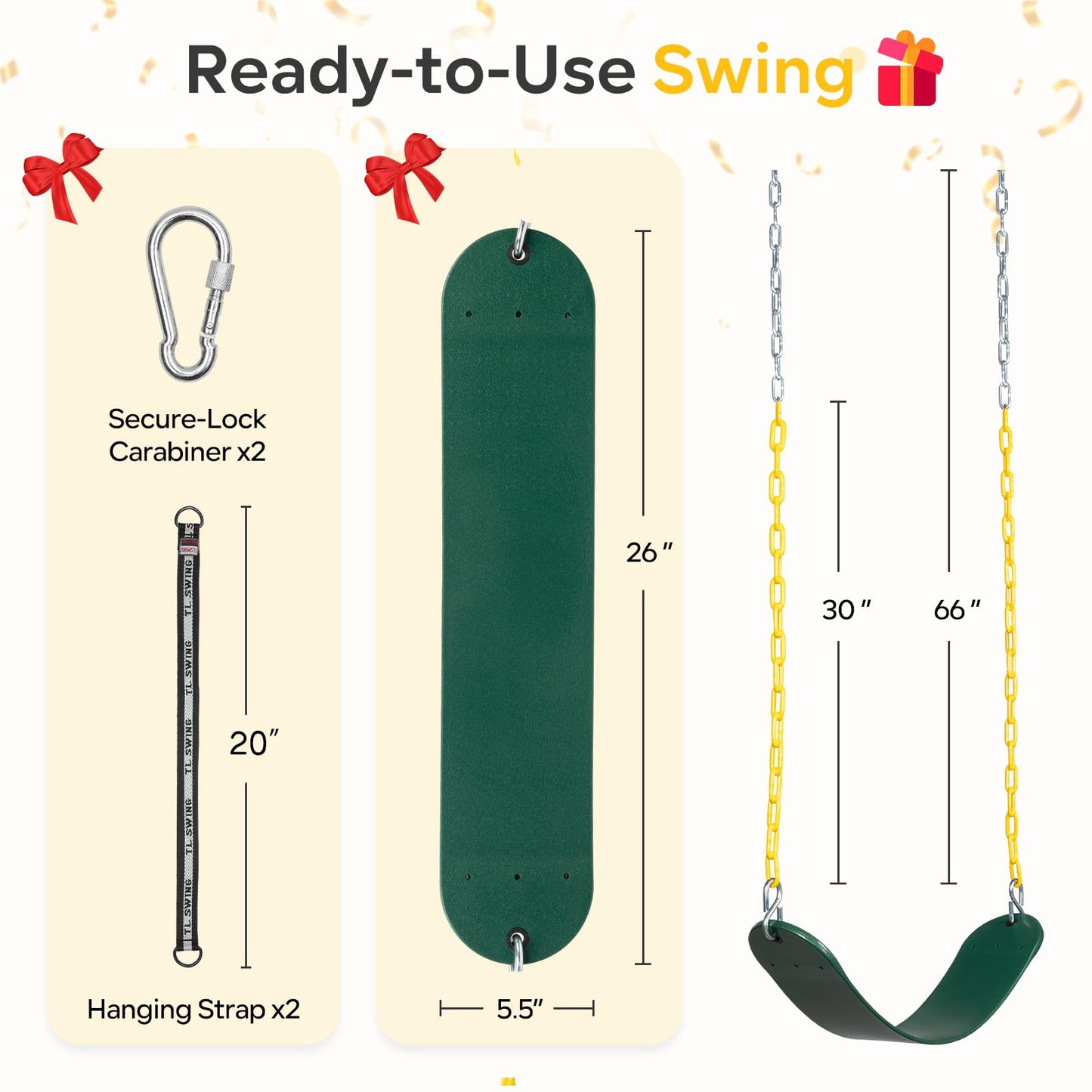 DECORLIFE - Kits de repuesto de asiento oscilante – Cadenas recubiertas resistentes para niños y adultos, soporta 350 libras, juegos de columpios totalmente ensamblados para exteriores con correas de