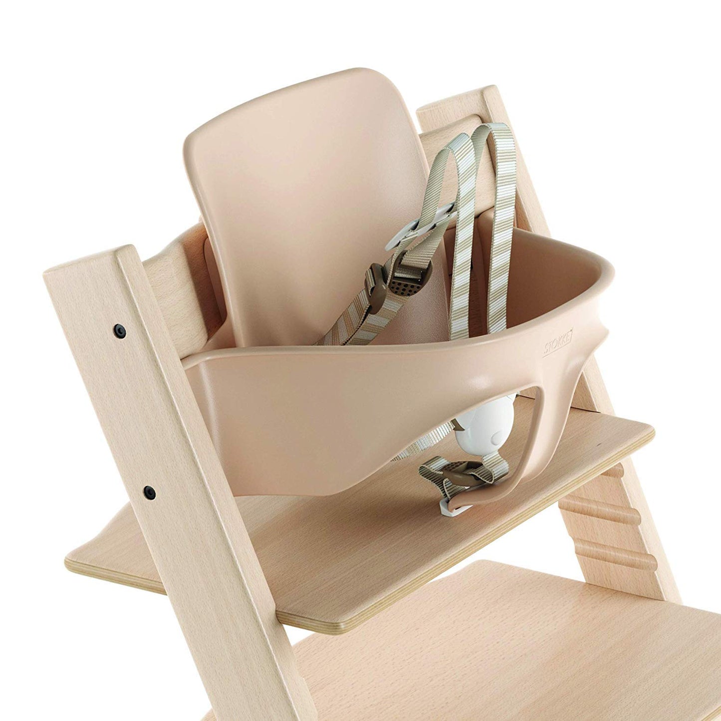 Stokke - Silla alta Tripp Trapp Cojín + Bandeja Stokke (Blanco) - Incluye Silla + Set de Bebé con Arnés Extraíble para Niños de 6 a 36 Meses (Natural)