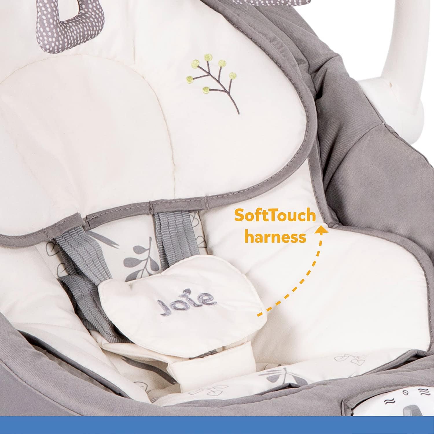 Joie Columpio Portatil para Bebe Sansa, Cuna Mecedora con Giro de 90°, Silla Mecedora Reclinable con 3 Posiciones y Vibracion Calmante, Bouncer Electrico para Bebe