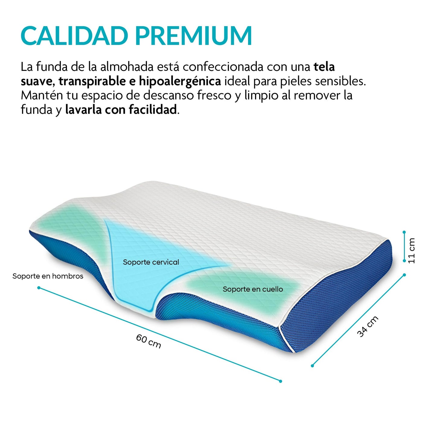 Almohada de Memory Foam Neurolux Blanco Ergonómica Ortopédica para Aliviar Dolor de Cuello y Espalda