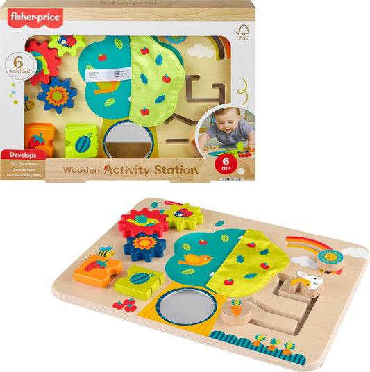 Fisher-Price Juguete para Bebés Tablero de Actividades Divertidas de Madera para bebés de 6 Meses en adelante