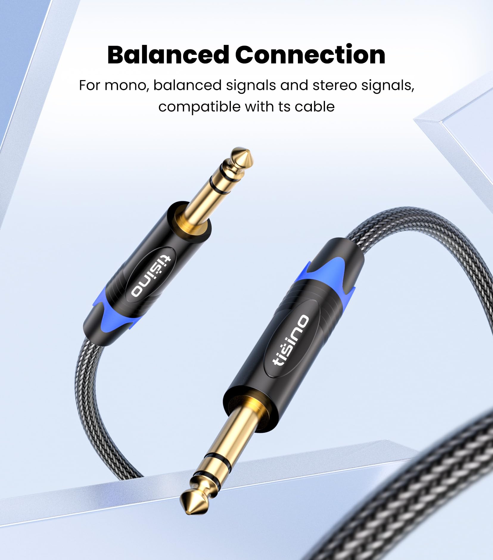 TISINO Cable TRS de 6,35 mm, trenzado de nailon de 6,35 mm, cable de audio equilibrado macho a macho, 1 metro