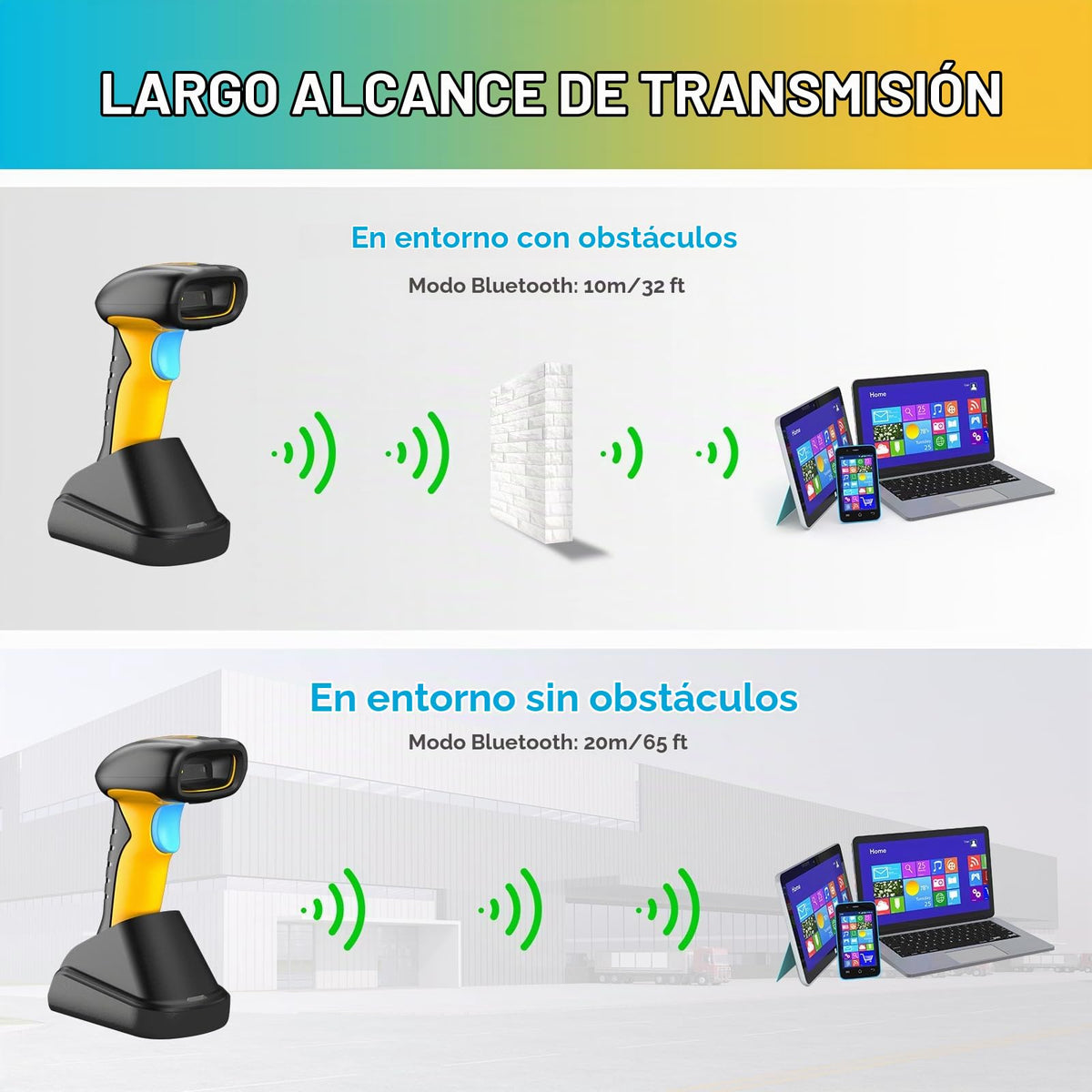 Escáner de Código de Barras NETUM Bluetooth Industrial Negro Mejorado con Protección contra Caídas y Base de Carga Inalámbrica de 2600 mAh 2D 1D manos libres