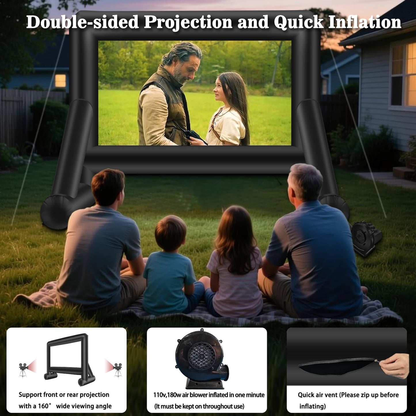AZXRHWYGS Proyector Inflable de 16 pies para Exteriores, Pantalla de proyección Delantera/Trasera para Patio Trasero, película Nocturna, Fiesta al Aire Libre