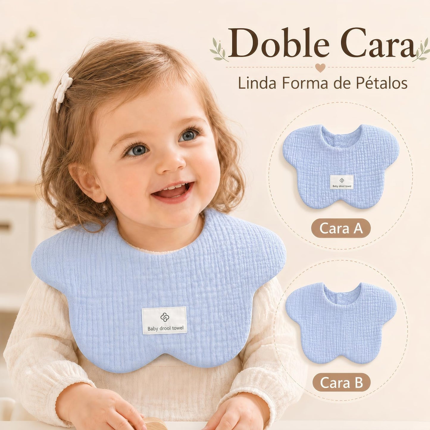 STRATOVATE 8 PCS Baberos para Bebé, Algodón Suave y Absorbente, Doble Cara