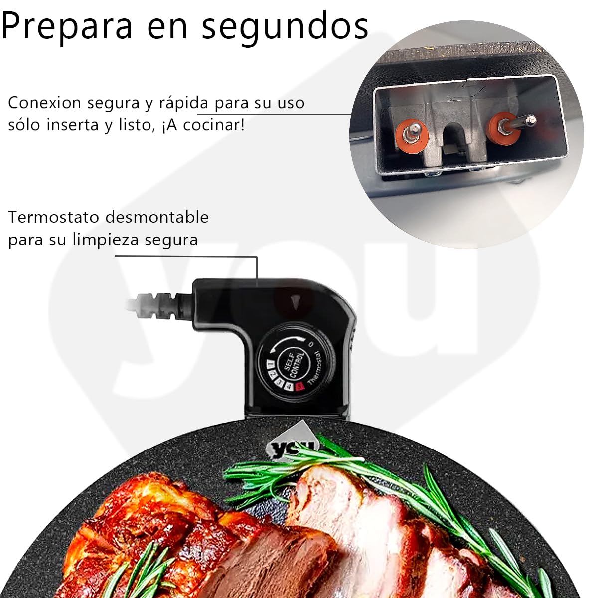 Sartén Eléctrico Antiadherente Comal Parrilla Barbacoa Termostato negro