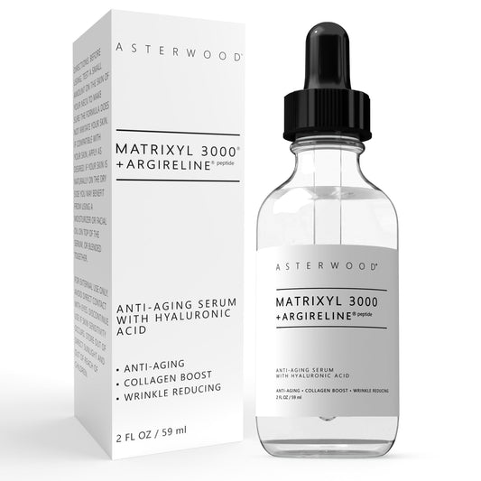 MATRIXYL 3000 + ARGIRELINE Peptide 2 oz Serum + Organic Hyaluronic Acid - Wrinkle Aging Fighting - Powerful Line Remover & Collagen Booster ASTERWOOD